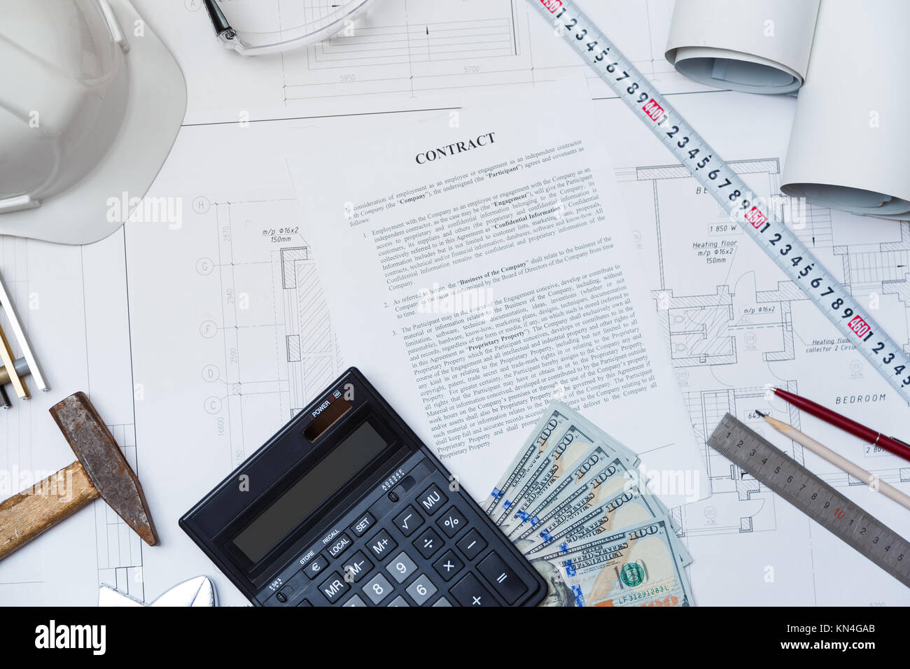 Conclusion of a business contract for construction. Hiring an engineer Stock Photo