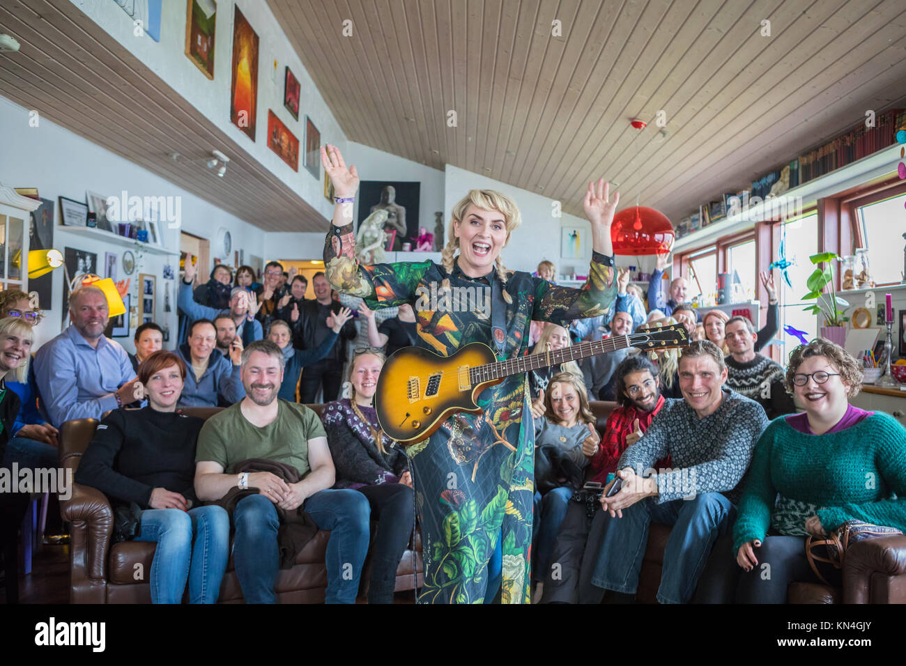 Hoyma. Concert of Eivør at her mum's house. G! Festival 2017. Syðrugøta, Faroe Islands Stock Photo