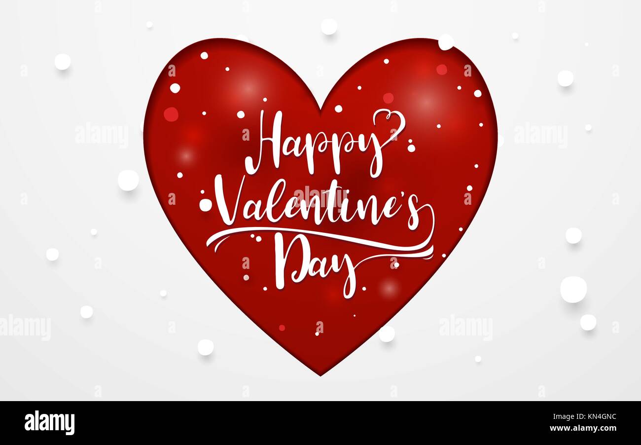 Happy valentines day typography and Red heart paper art style ...