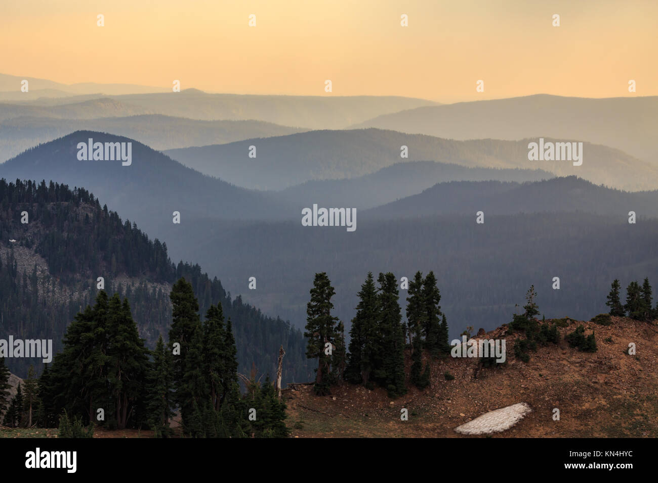 The ridges of the Cascade mountains viewed across the valley subtly ...