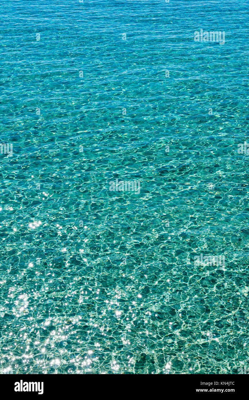Water surface with small waves and clear water, Mediterranean Sea, Cote d' Azur, South of France, France Stock Photo