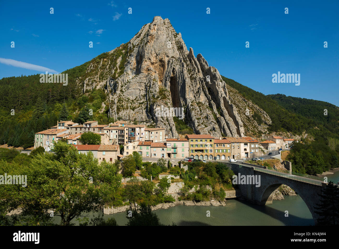 Bridge over the river Durance, Sisteron, Provence, Region Provence-Alpes-Côte d' Azur, South of France, France Stock Photo