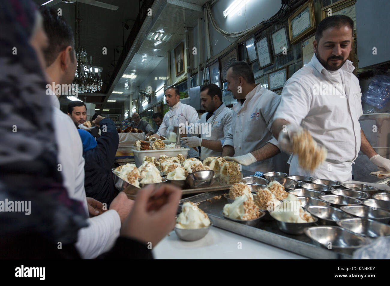 ice cream parlor at Bakdash, Al-Hamidiyah Souq, Damascus Stock Photo