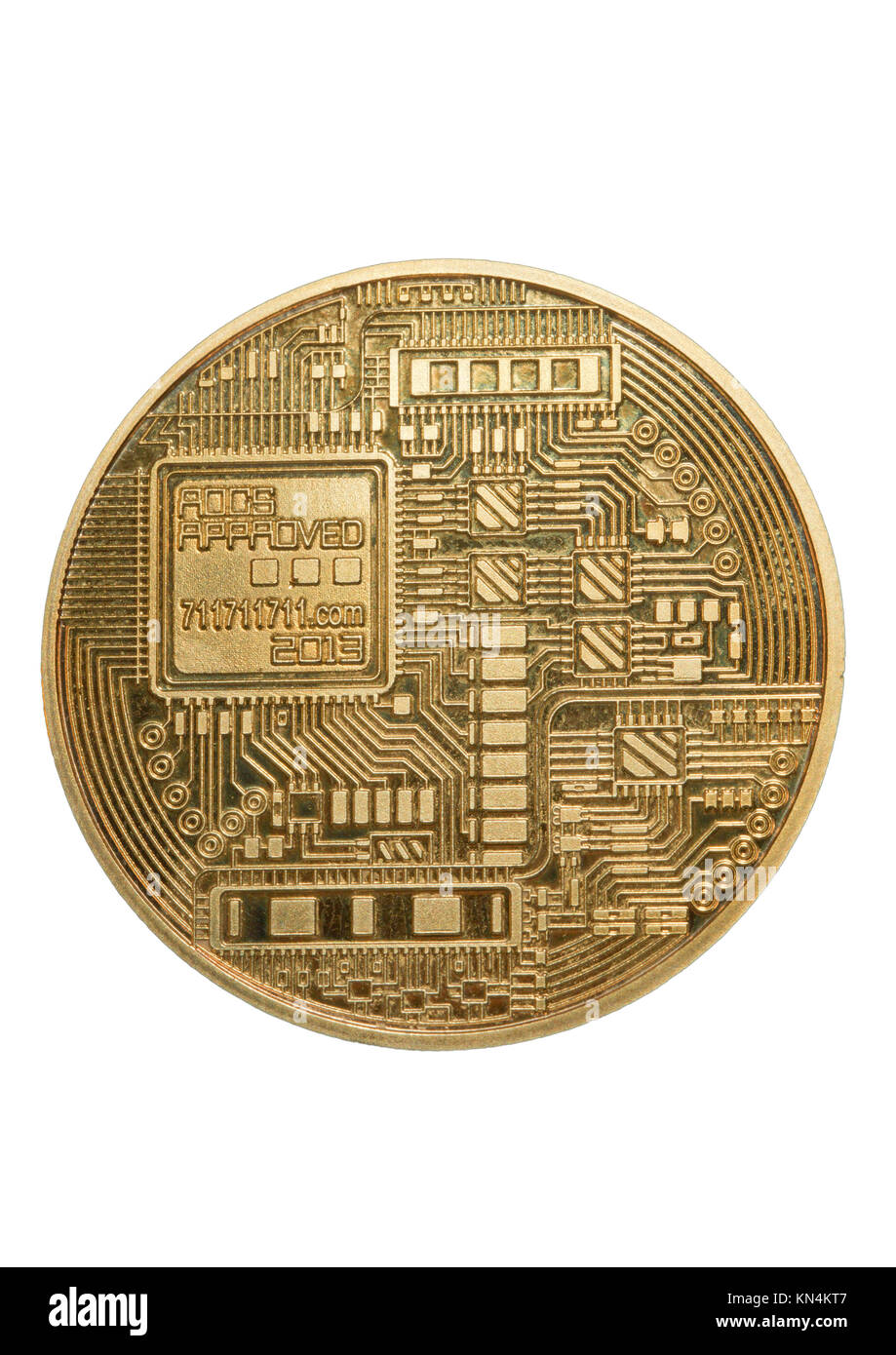 Symbol image digital currency, back of a bitcoin Stock Photo