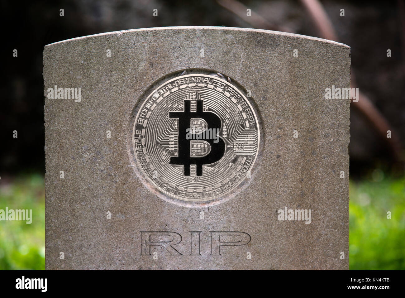 Symbol image digital currency, gravestone for a bitcoin Stock Photo