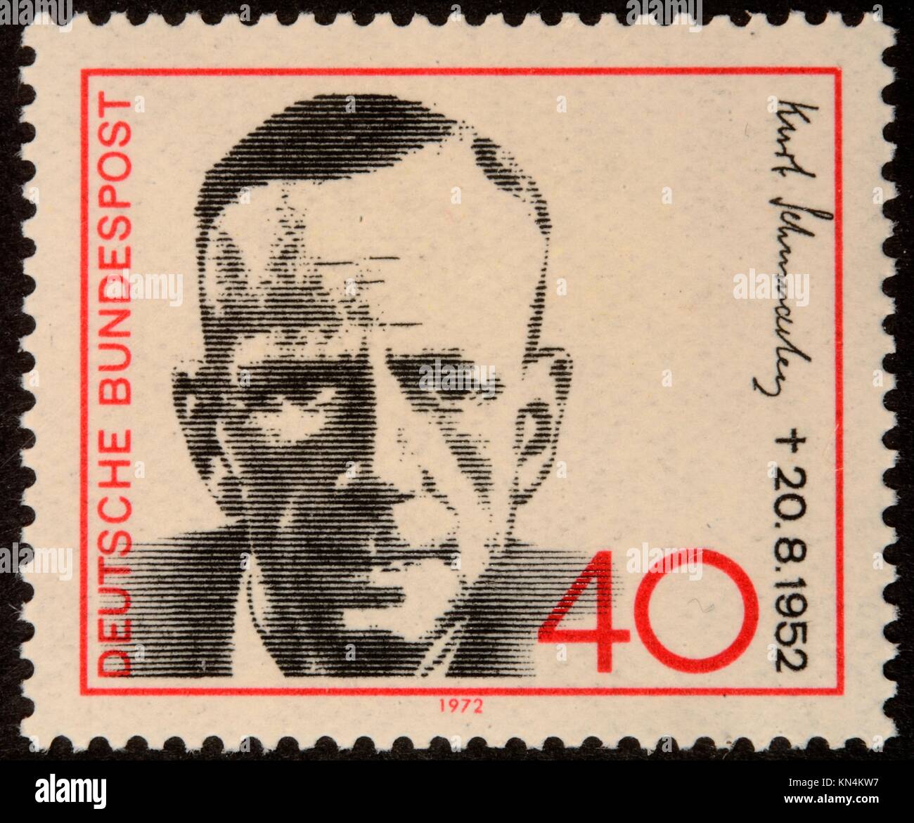 Kurt Ernst Carl Schumacher, a German social democratic politician, portrait on a German (FRG) stamp 1972 Stock Photo