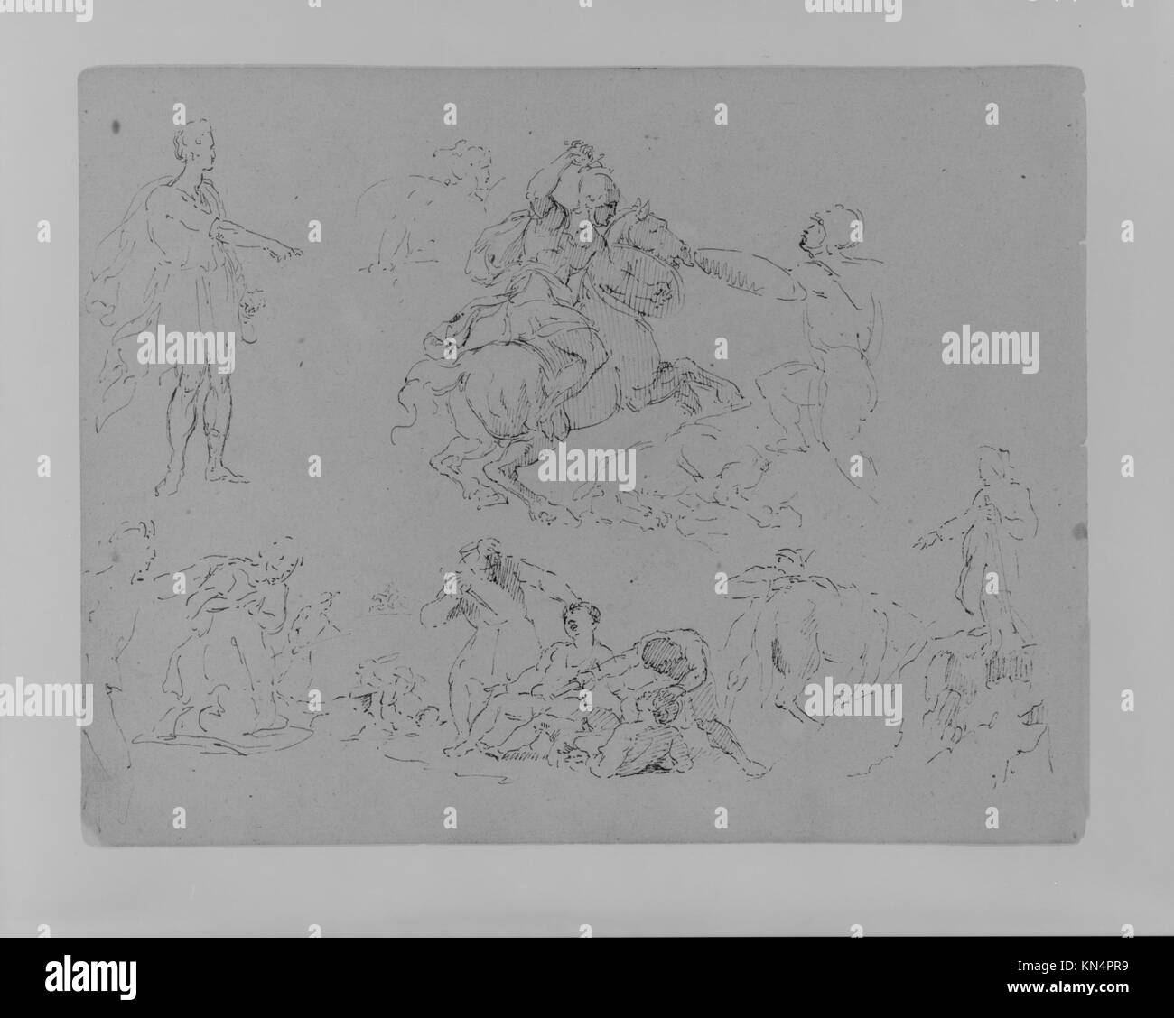 Figure Sketches, Including Battling Equestrain, Roman Caesar Type Pointing, Bloody Brawl, Etc. (from Sketchbook) MET 266431 16338 Stock Photo