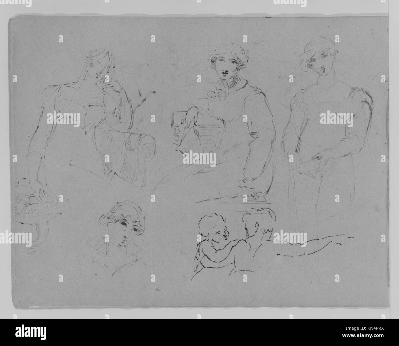 Five figure studies from a sketchbook depict human anatomy and ...