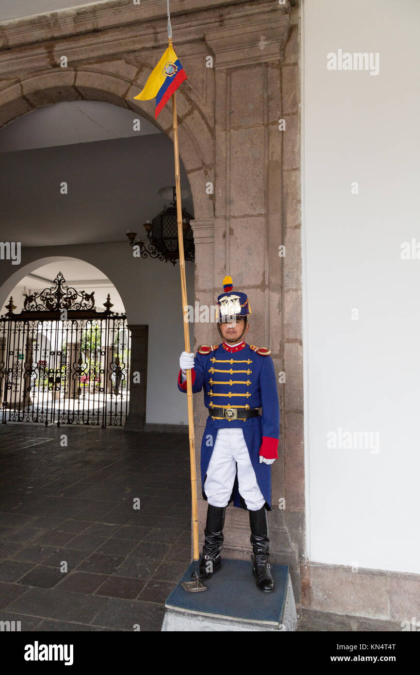 Ecuador Government - Guard on duty, the Presidential Palace ( Carondelet Palace ), Quito Ecuador South America Stock Photo