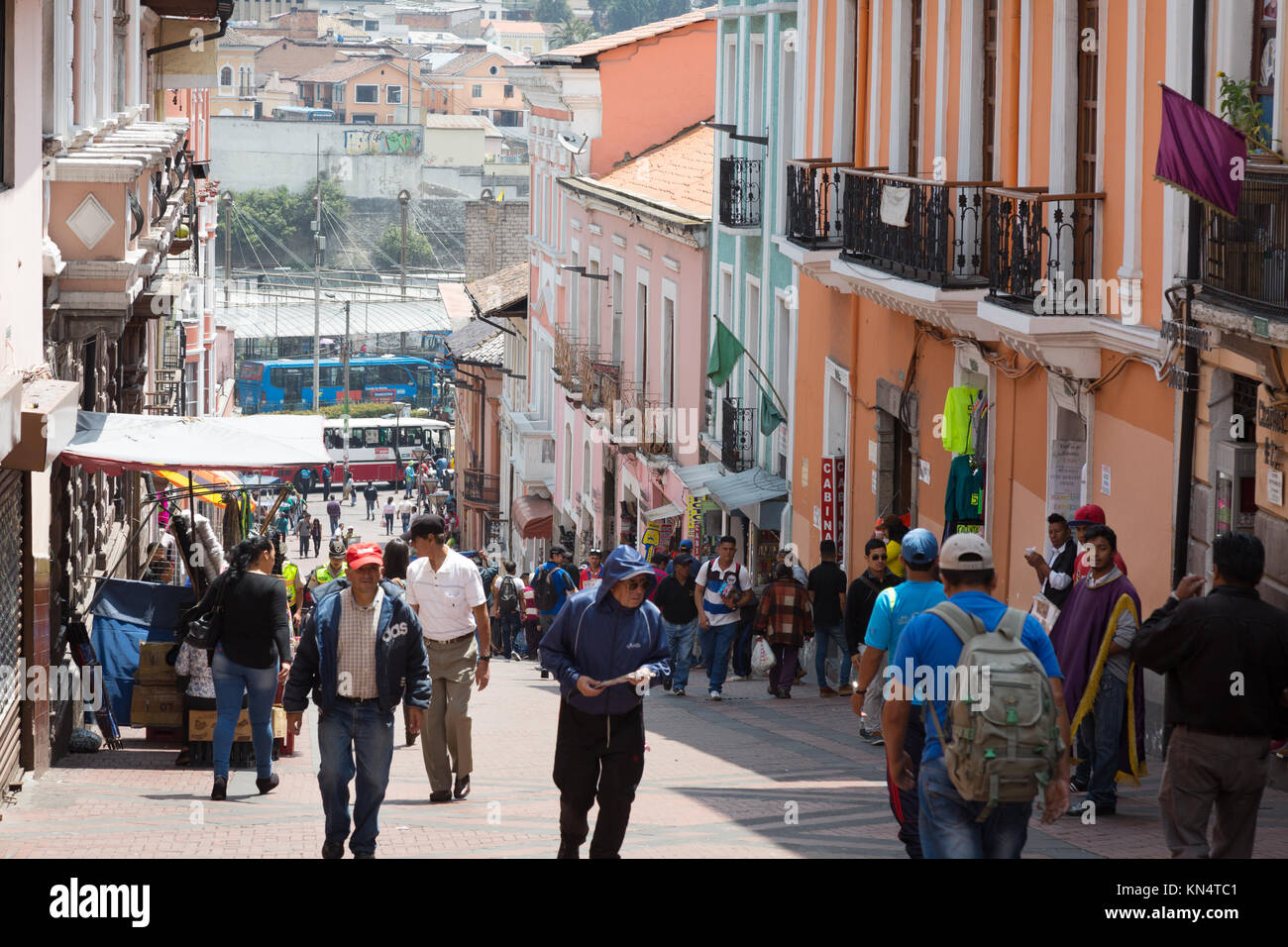 Ecuadorian people in the streets of the capital city, Quito, Ecuador, South America Stock Photo