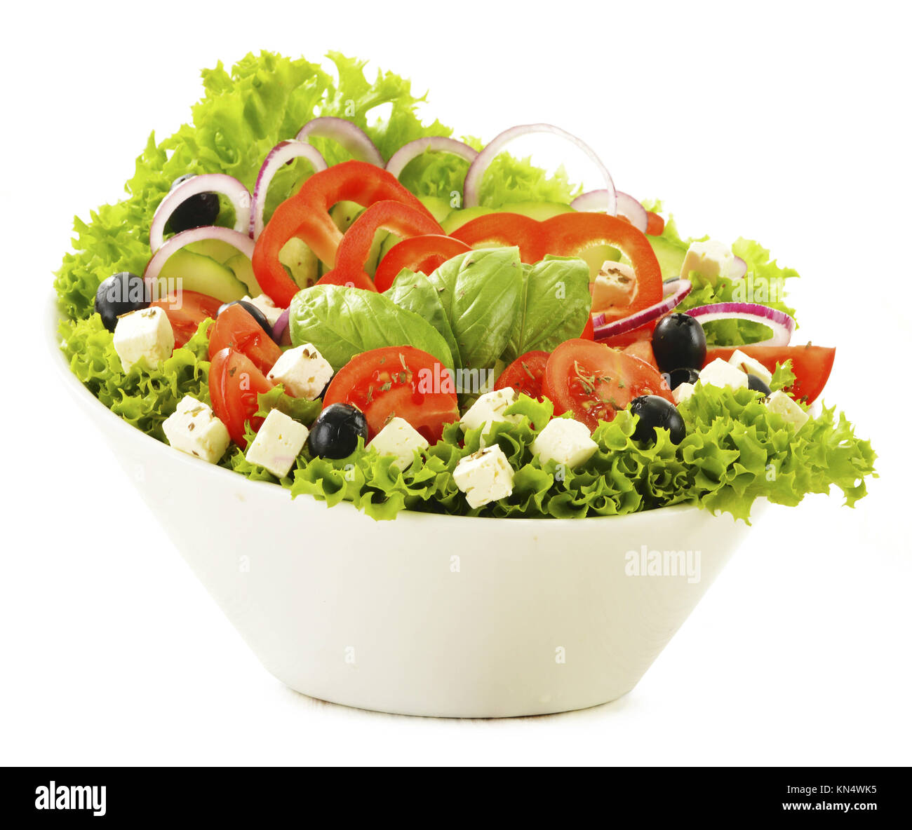 Vegetable salad bowl isolated on white background Stock Photo Alamy