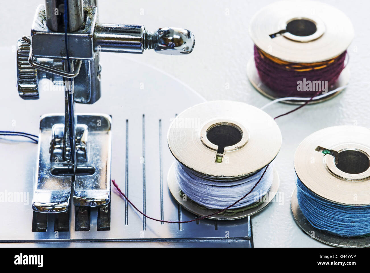 sewing machine with spools Stock Photo Alamy