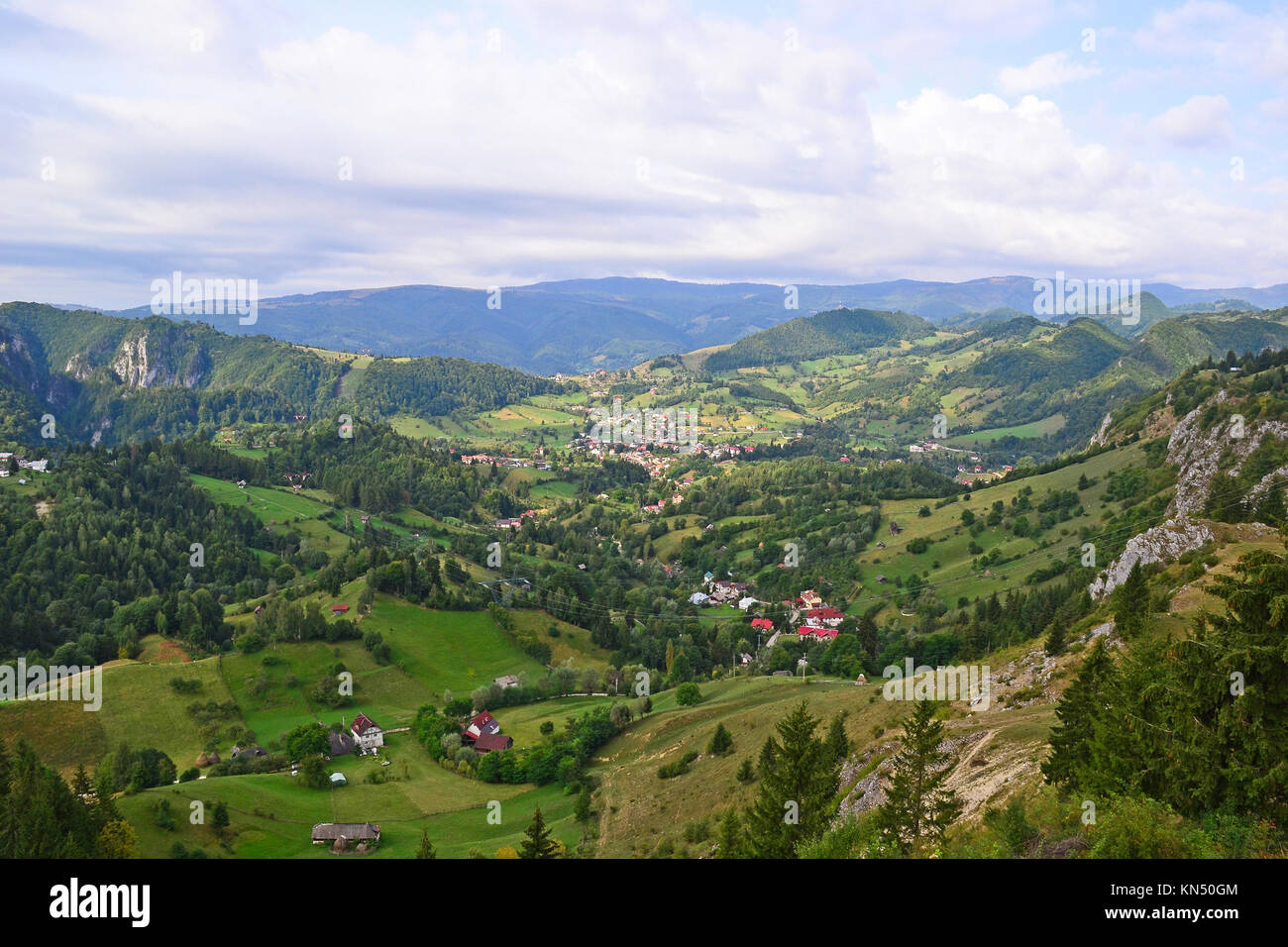 View of the Carpathians with village, Romania Stock Photo - Alamy