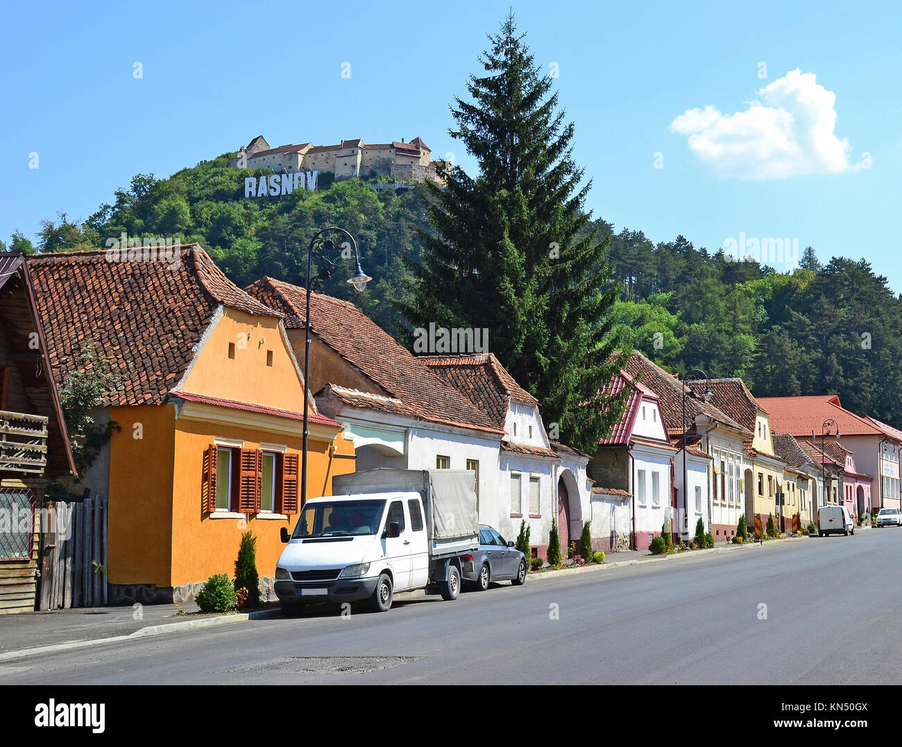 Street in Rasnov city, Romania Stock Photo