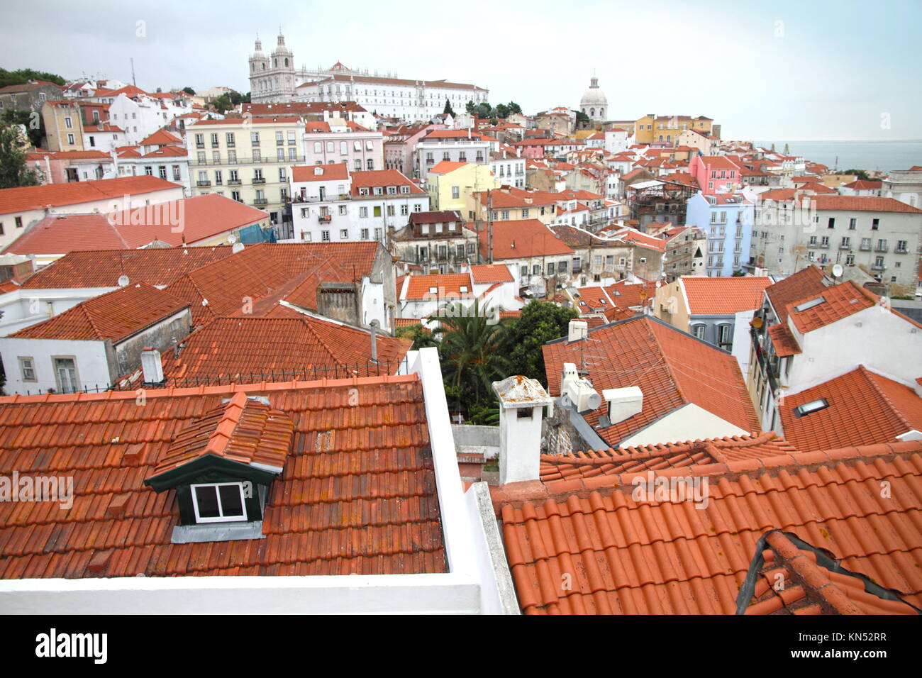 Panorama Alfama rooftops Lisbon Portugal Stock Photo Alamy