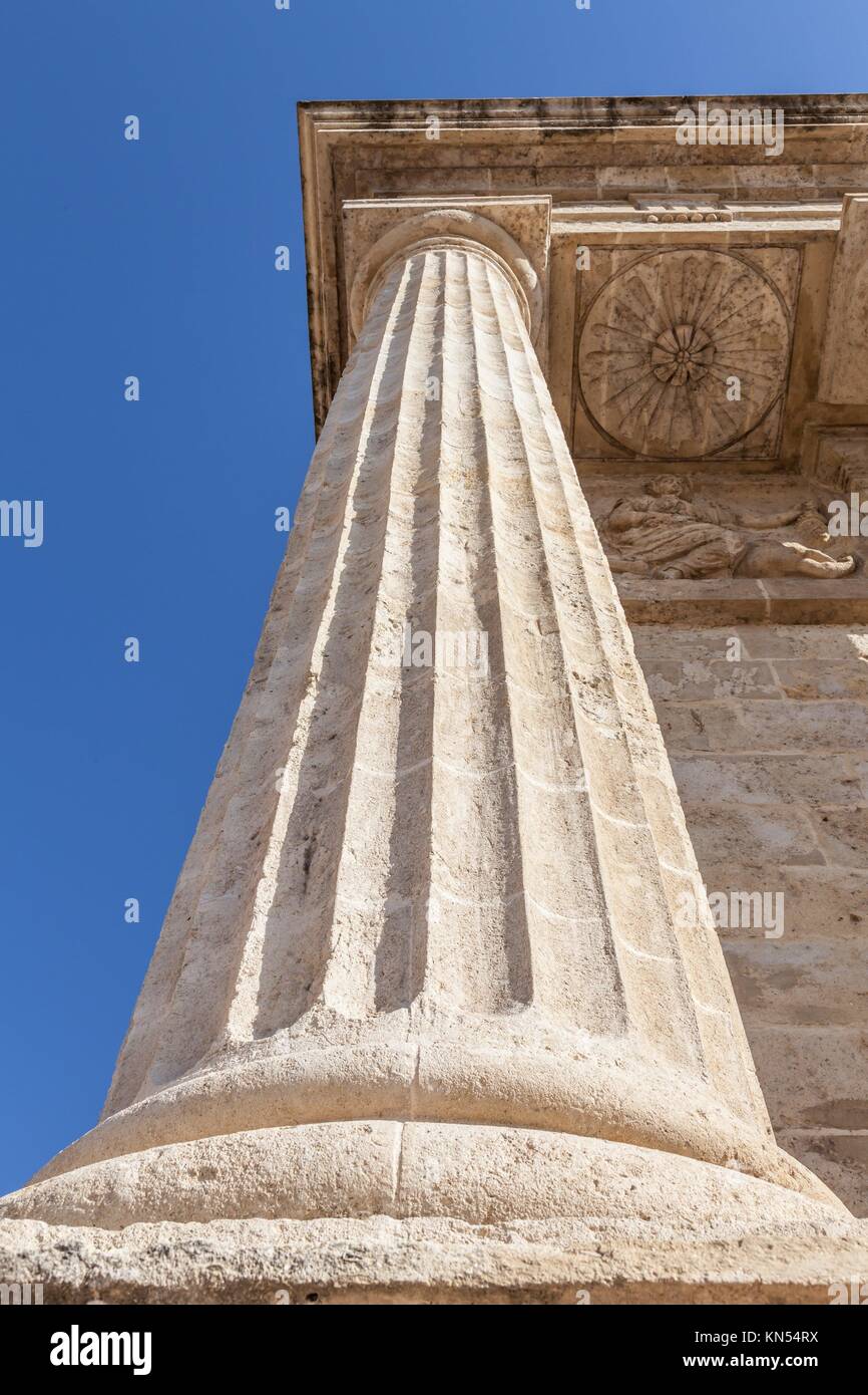 Detail in prospective of Roman columns, Italy. Stock Photo
