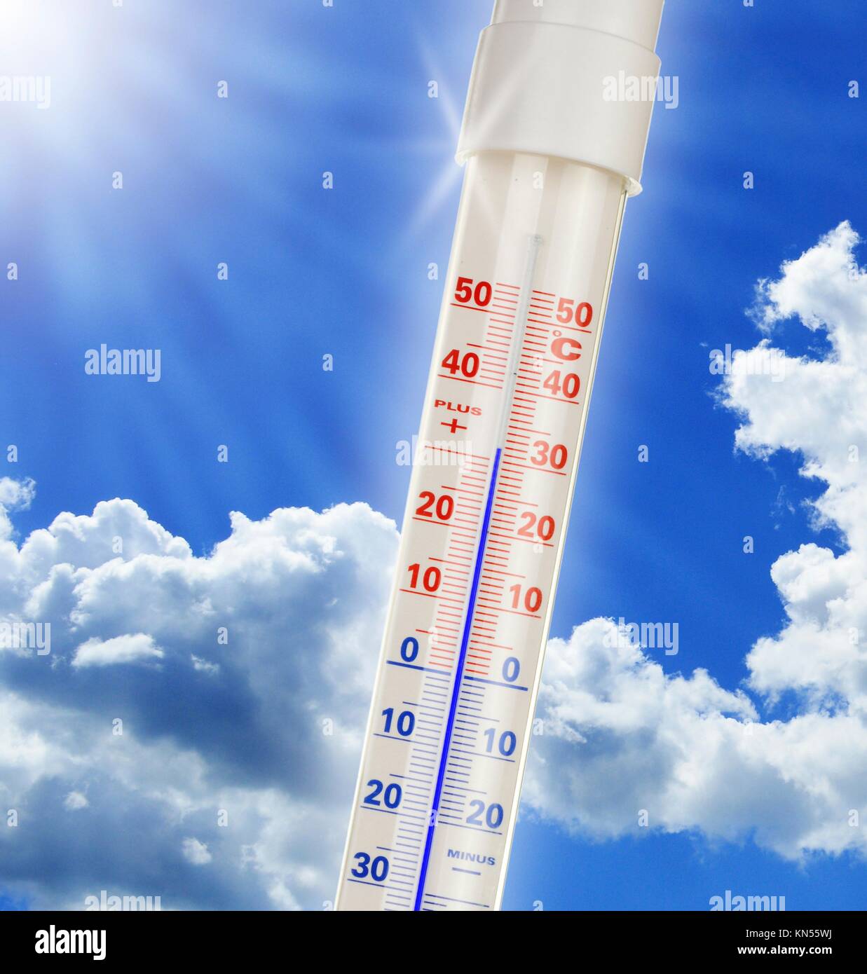 Double scale alcohol thermometer with ambient temperature plus 23 Celsius  or 73 Fahrenheit degrees. Silver plastic vertical air thermometer isolated  Stock Photo - Alamy