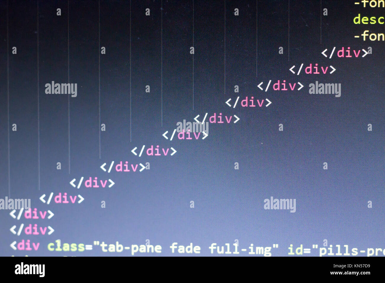 HTML code. Computer programming source code. Abstract screen of web ...