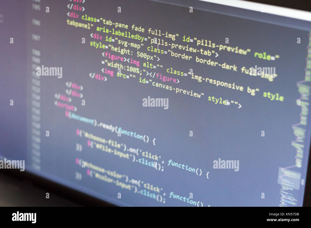 HTML code. Computer programming source code. Abstract screen of web developer. Digital technology modern background. Shallow depth of field Stock Photo