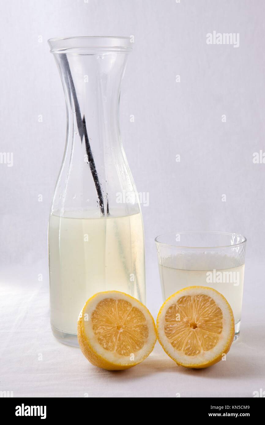 Alkaline lemonade is a drink used to rehydrate more effectively so that water alone. Its used in case of dehydration or diarrhea. Stock Photo