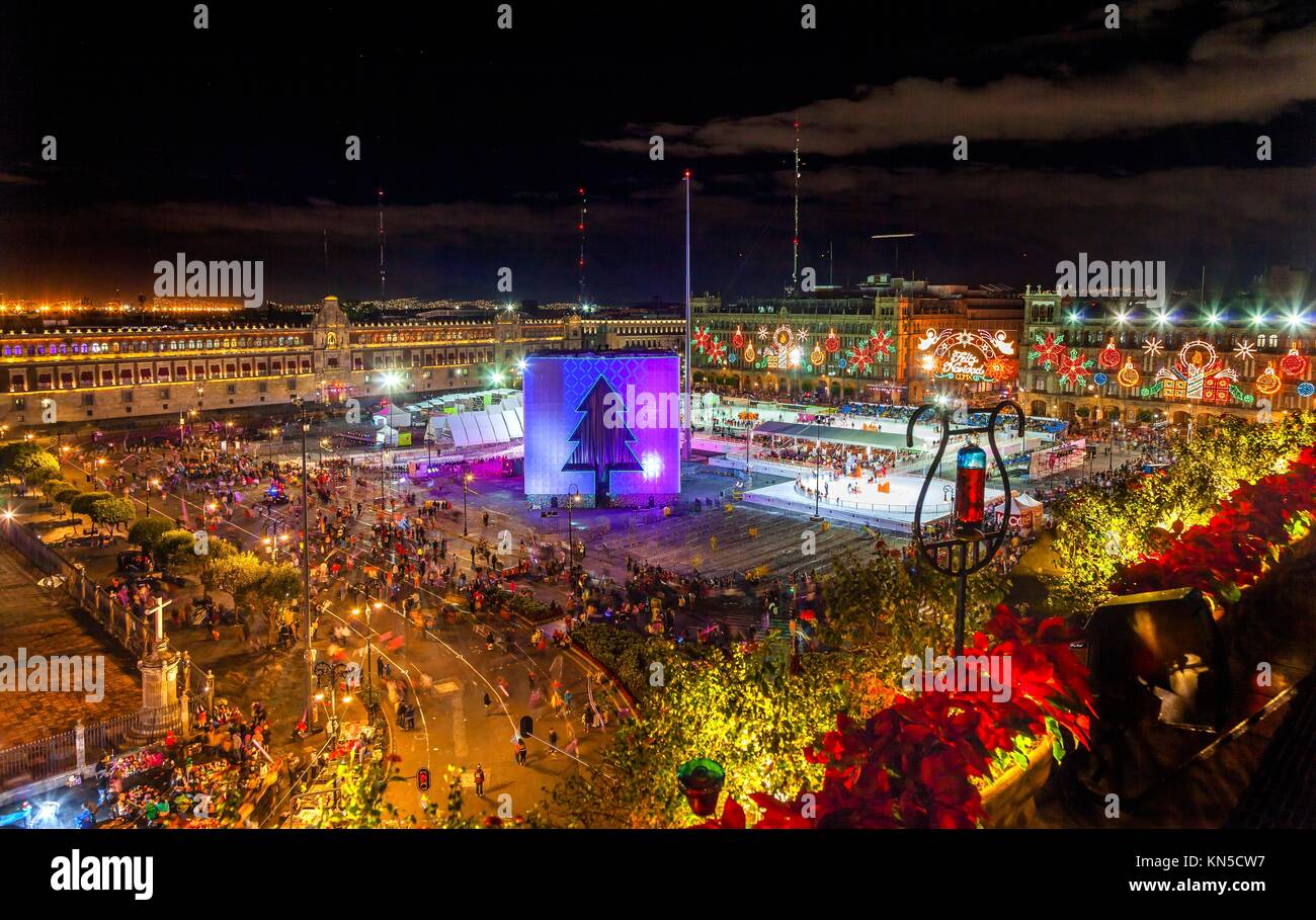 Mexico City Zocalo Christmas Night Celebration Ice Skating Rink, Feliz
