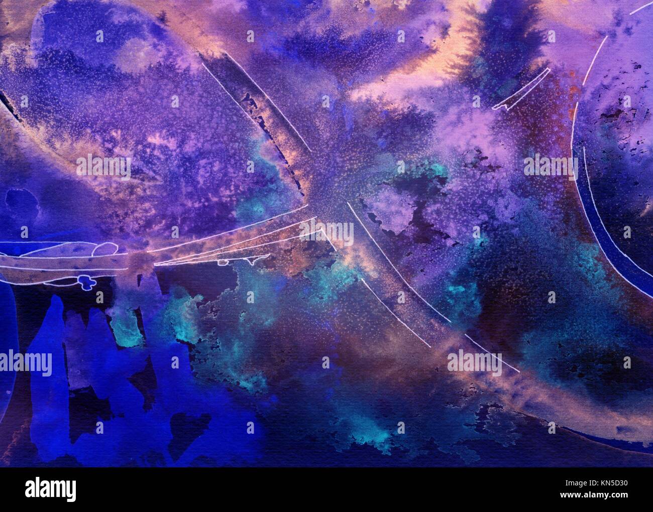 Dark Purple Blue Watercolor Background Grungy Natural Art