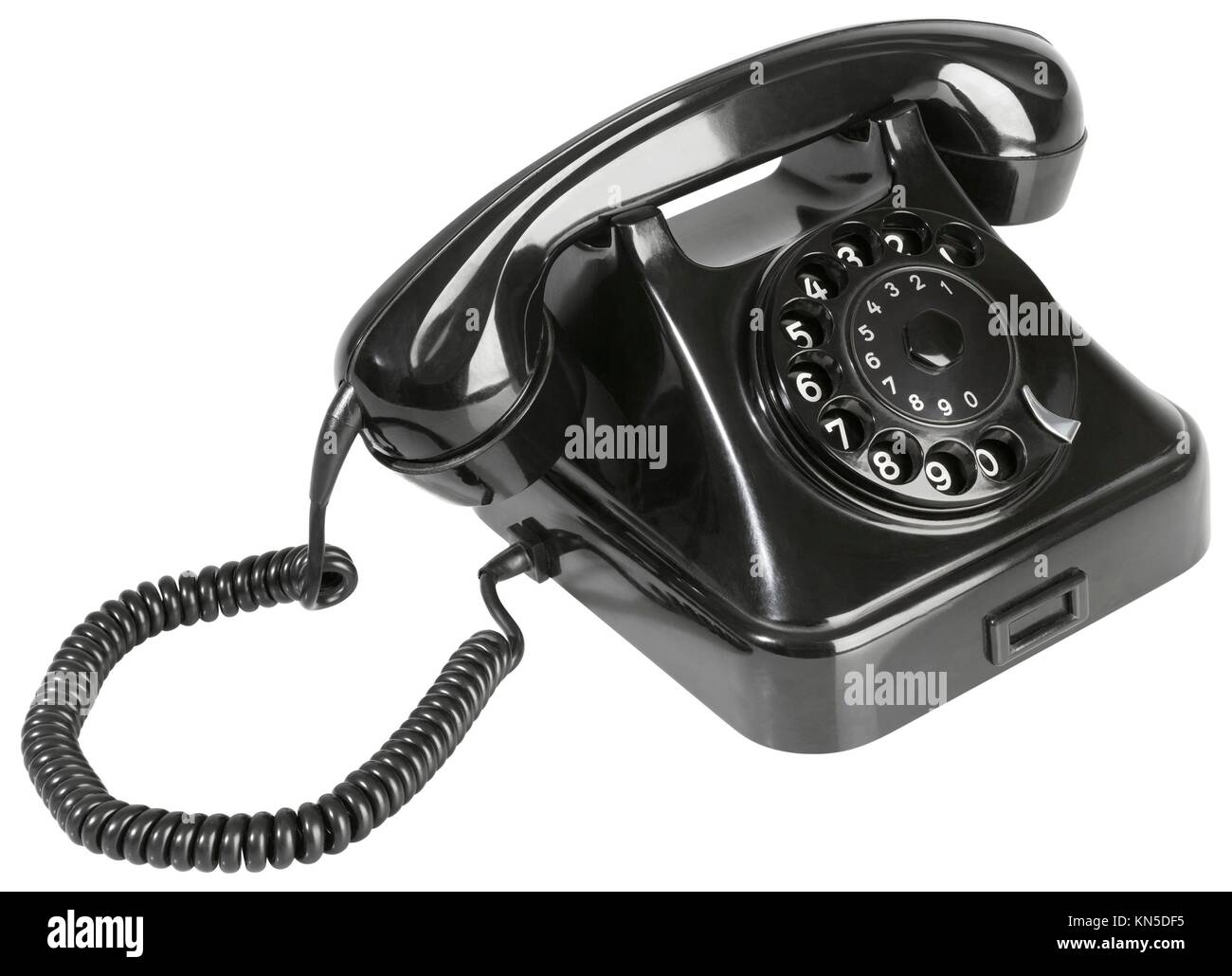 Black Rotary Phone Isolated on White Background. Stock Photo