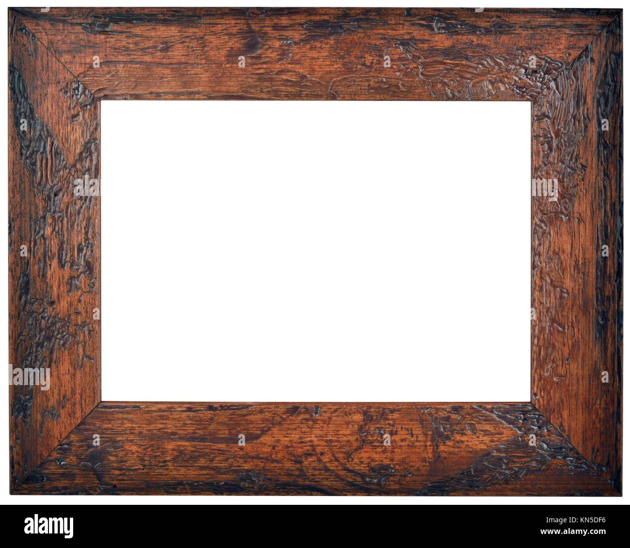 Empty Brown Wooden Picture Frame Isolated With Clipping Path Stock