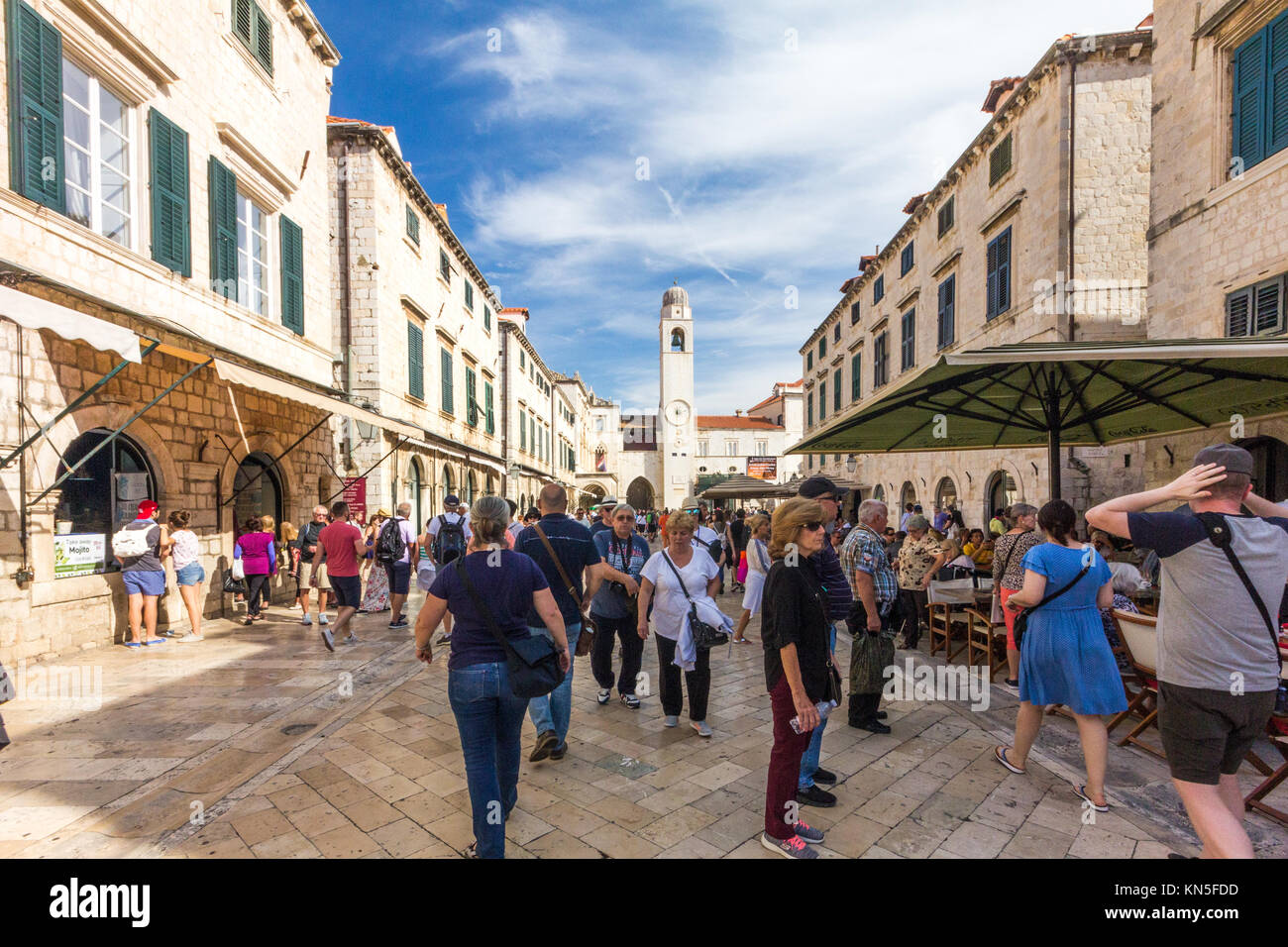 Tourists on the Stradun, old Dubrovnik, Croatia Stock Photo