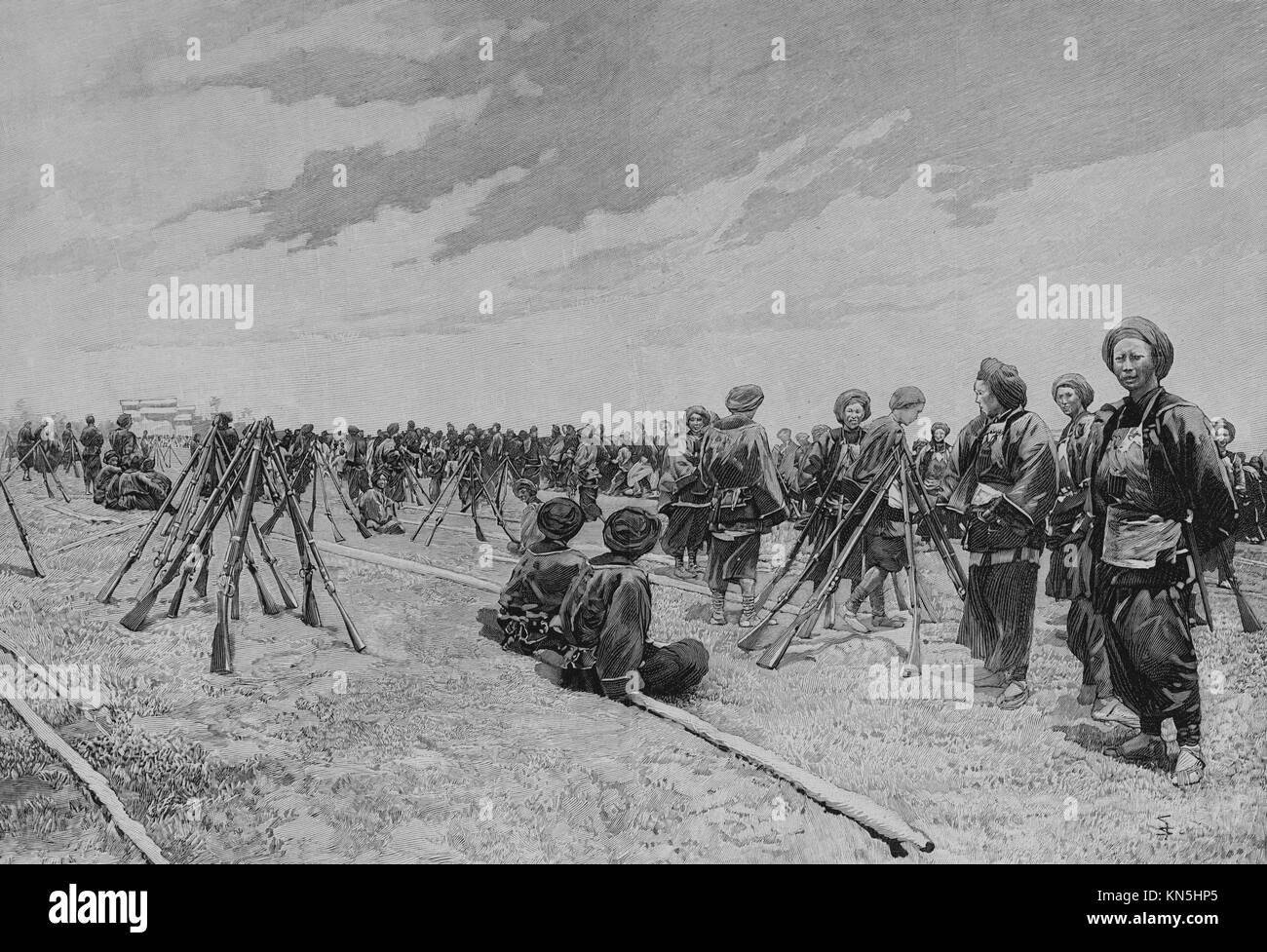 China 1900, Chinese army at ease, Picture from the French weekly newspaper l'Illustration, 25th August 1900 Stock Photo