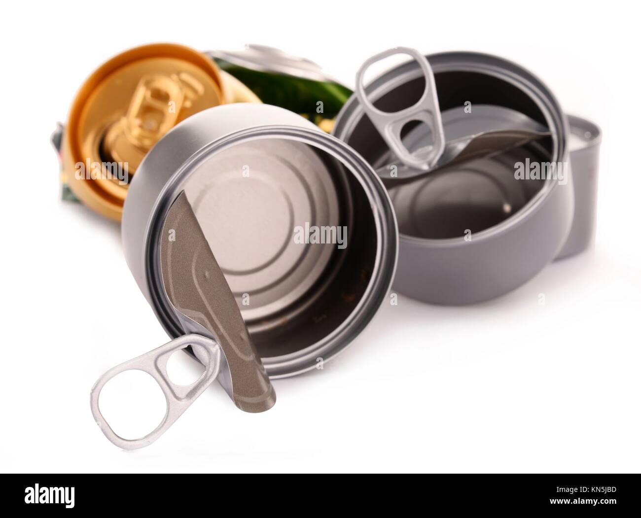 Recyclable garbage consisting of metal cans isolated on white