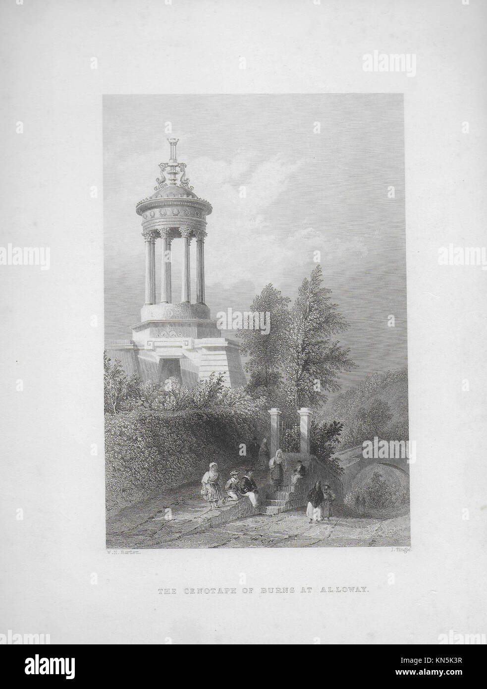 Engravings of Scottish landscapes and buildings from late eighteenth and early nineteenth century, Cenotaph of Robert Burns at Alloway, Scotland Stock Photo