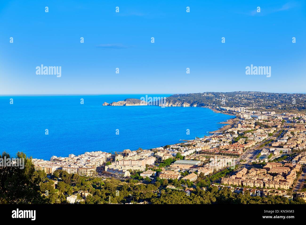 Javea Xabia aerial skyline with port bay and village in Alicante Spain ...