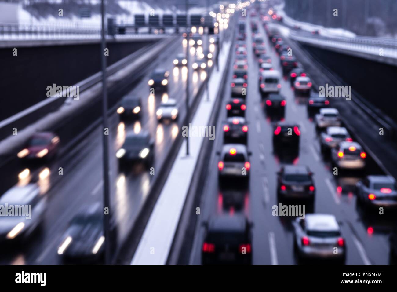cars on highway in evening. Stock Photo