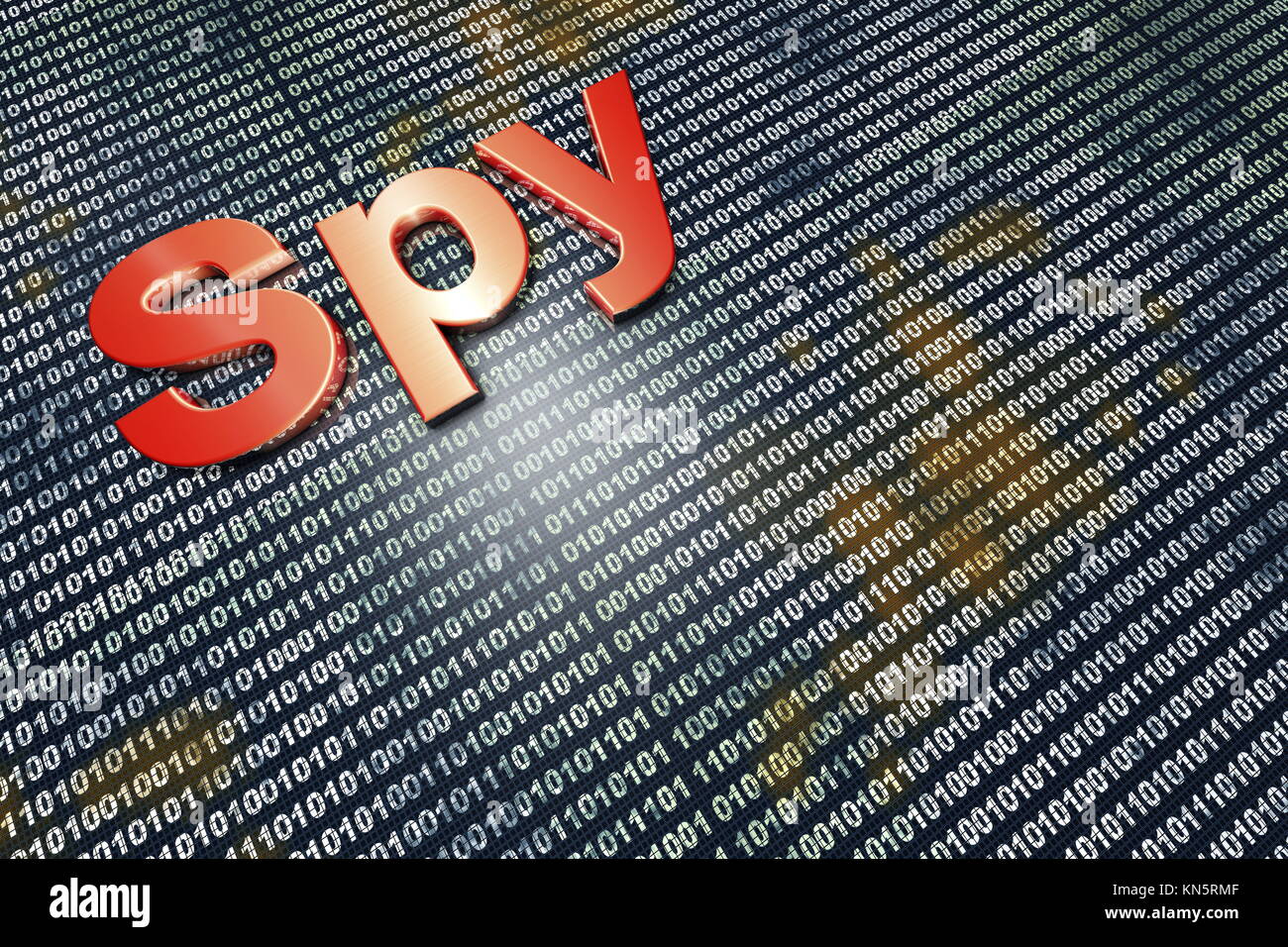 Digital spy on the Typography in front of digital code Stock