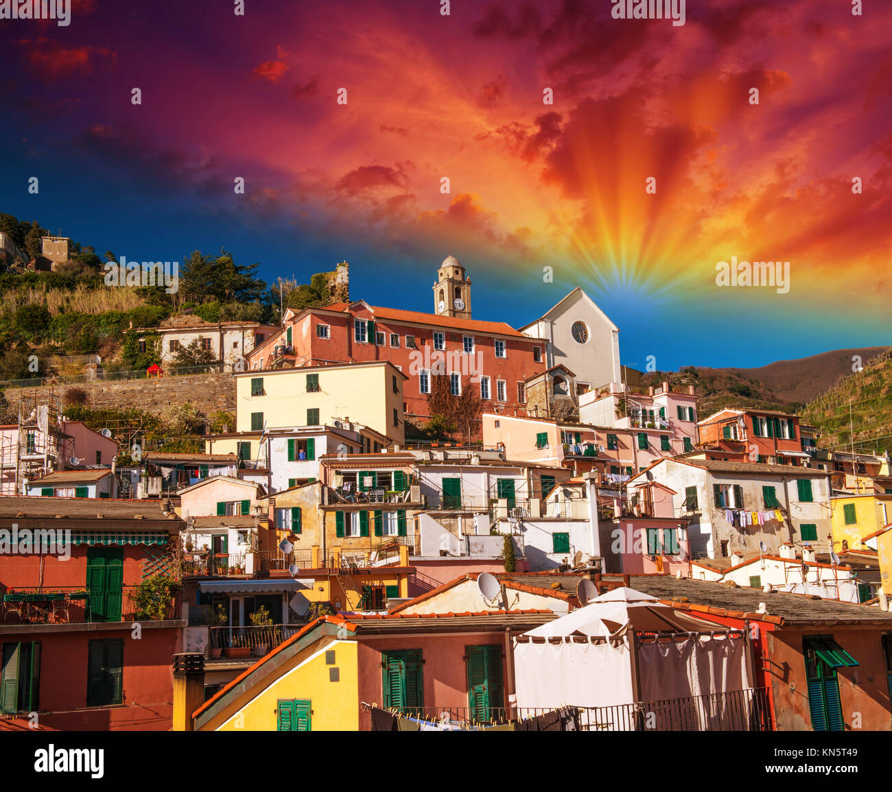 Quaint Village of Vernazza, Cinque Terre. Beautiful colorful homes of