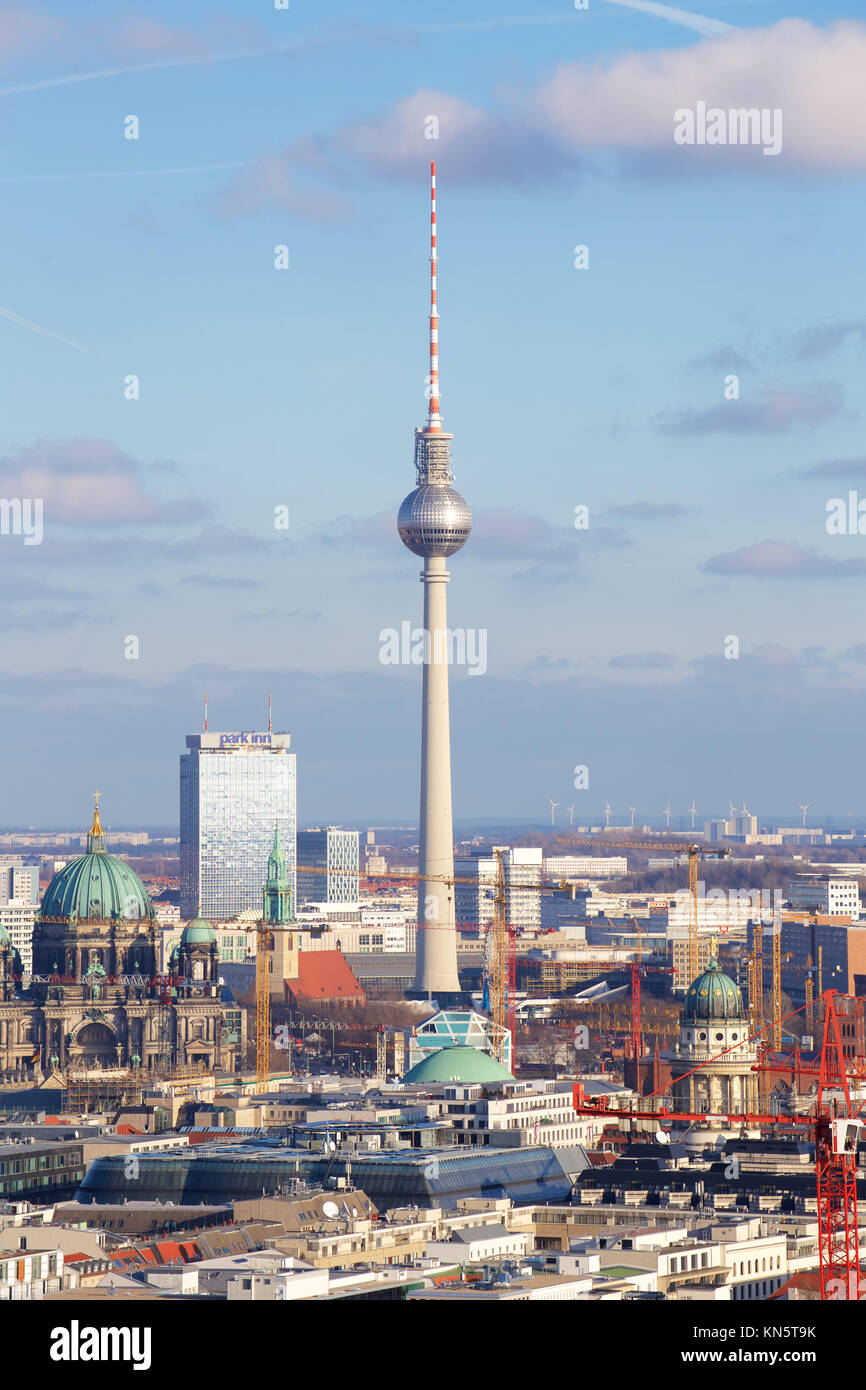 Berlin-Mitte cityscape with the landmark Fernsehturm tv tower in the center in Berlin, Germany Stock Photo