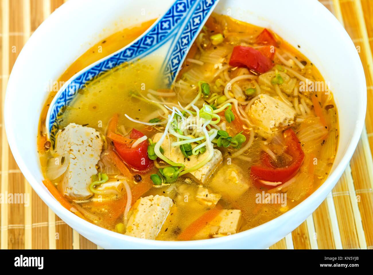 Chinese soup with tofu Stock Photo Alamy