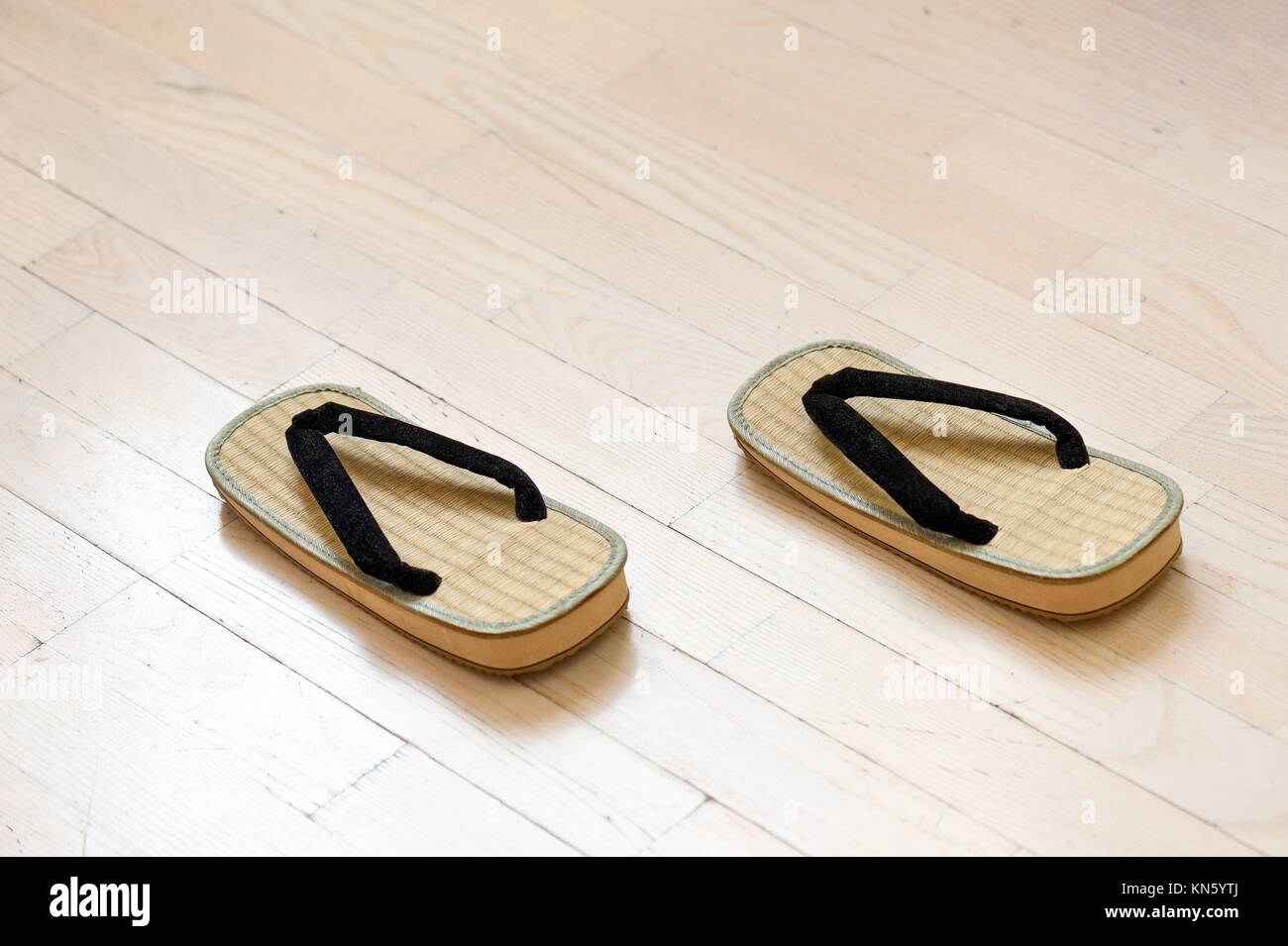 Pair of Traditional Japanese Sandals on Old Wooden Floor. Selective ...
