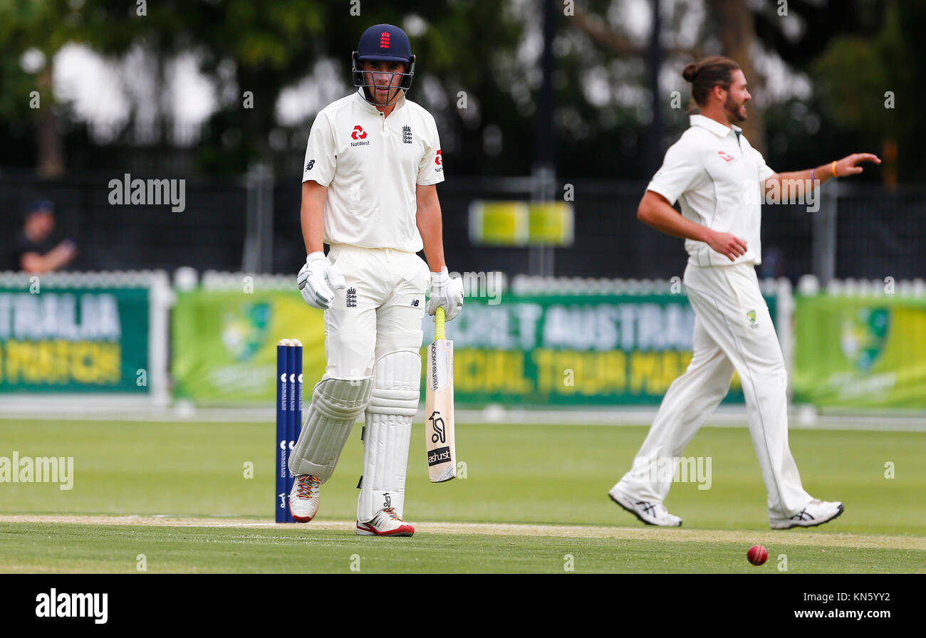 England's Dan Lawrence walks off after being dismissed during day one of the Tour match at Richardson Park, Perth. PRESS ASSOCIATION Photo. Picture date: Saturday December 9, 2017. Photo credit should read: Jason O'Brien/PA Wire Stock Photo