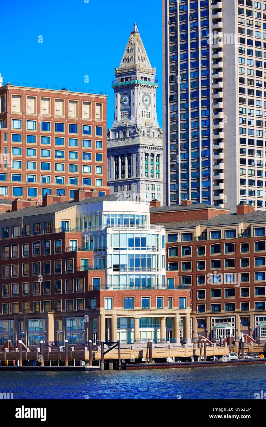 Boston Clock tower Custom House from Harbor Massachusetts USA Stock