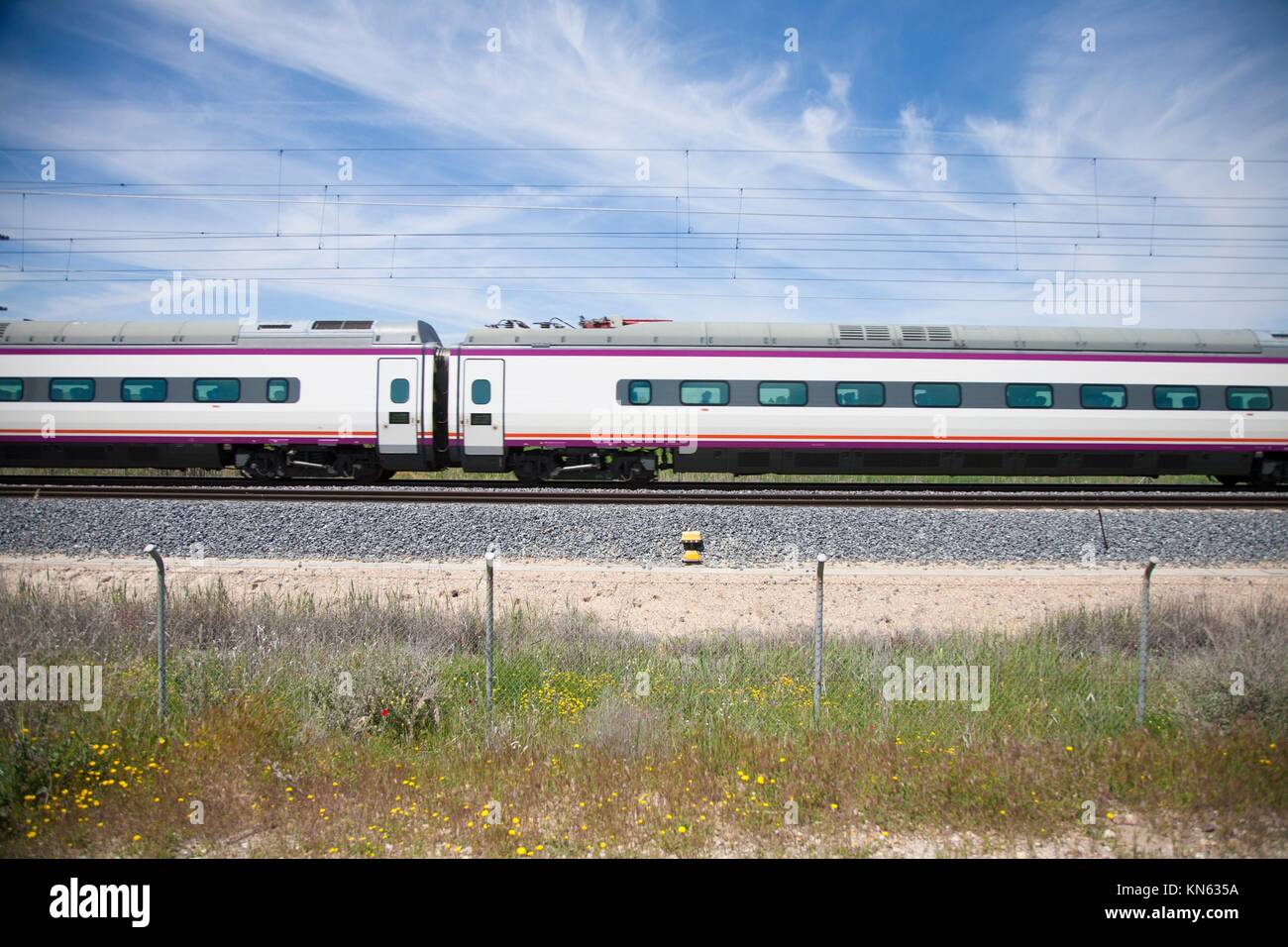 side of wagon train in a landscape from Spain Stock Photo Alamy