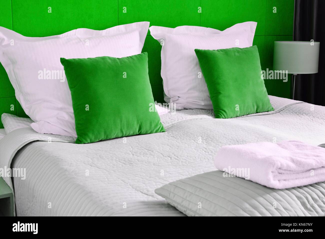 Double bed in hotel room. Stock Photo Alamy