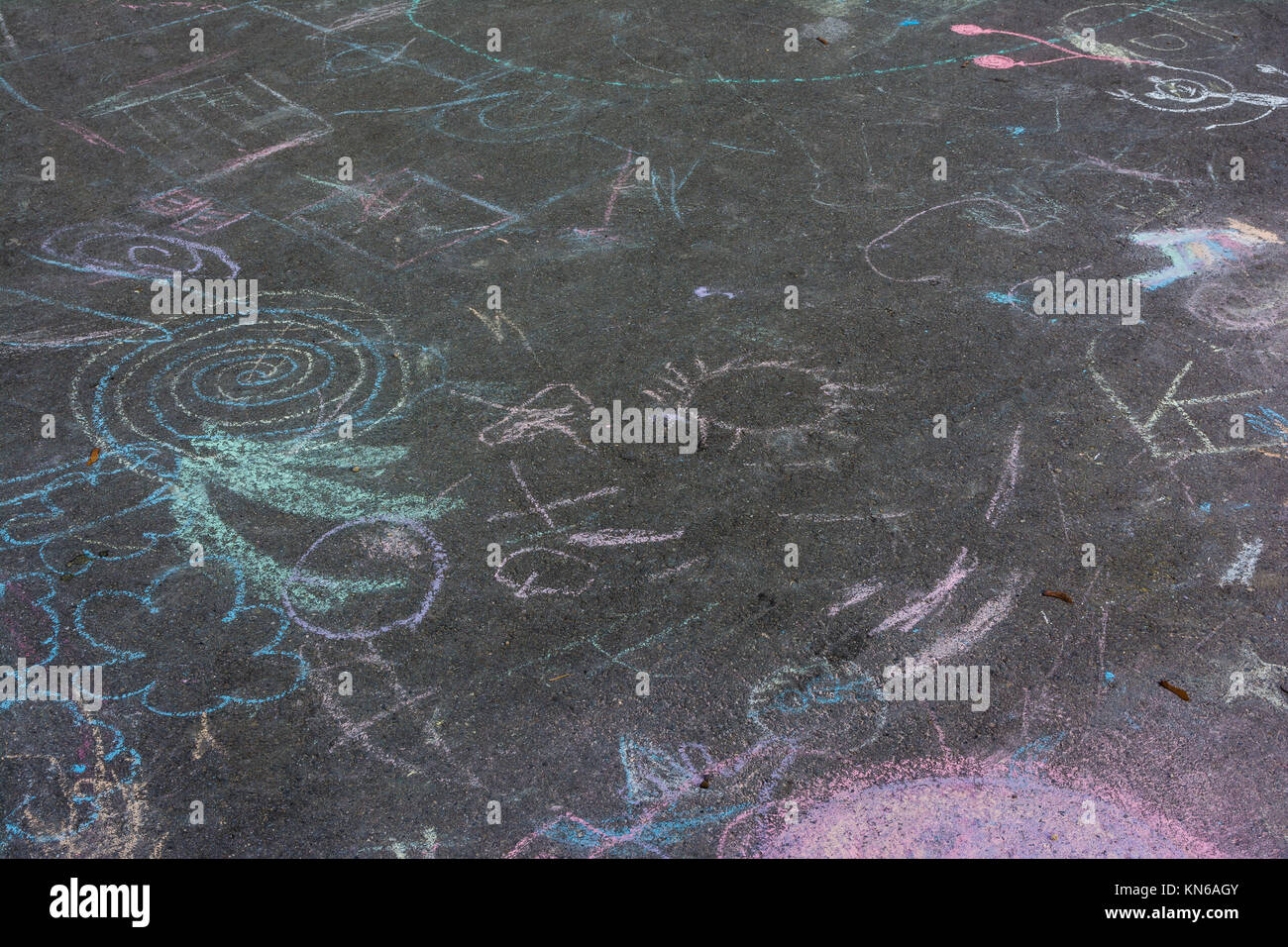 Children Chalk Drawings Asphalt Concrete Outdoors Public Urban Playing