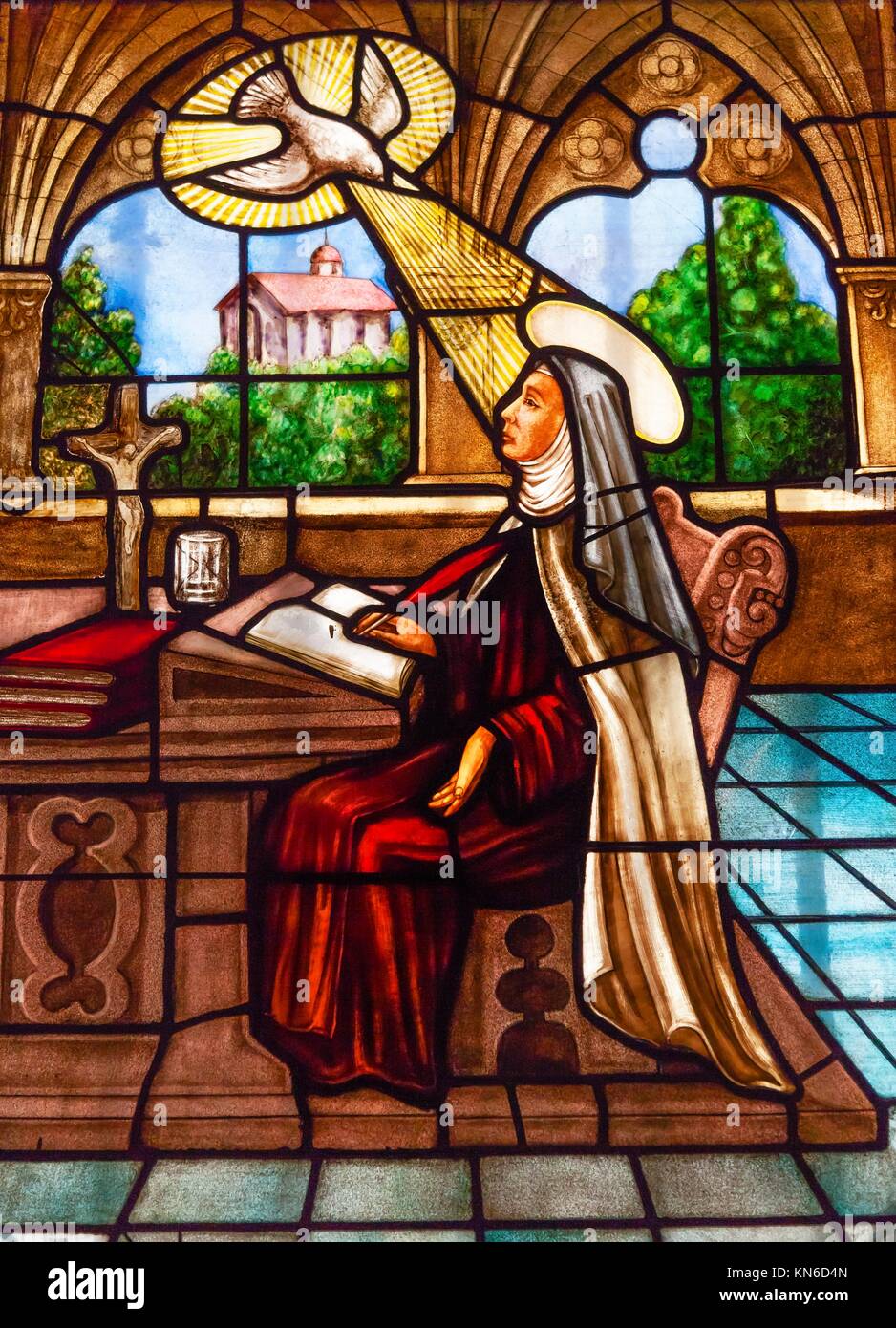 Saint Teresa Writing Stained Glass Convento de Santa Teresa Basilica