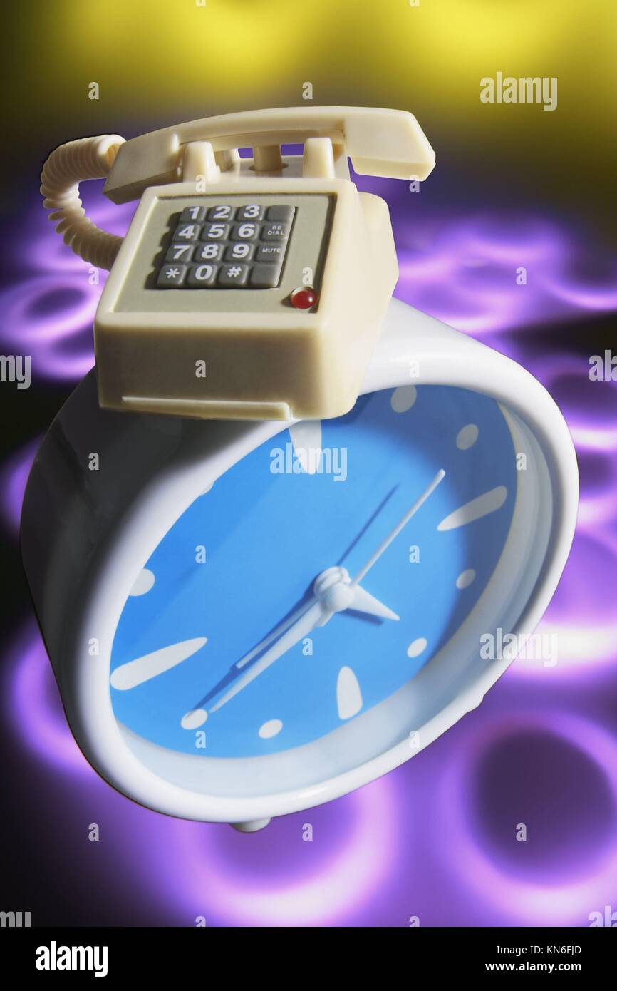 Miniature Phone and Bedside Clock Stock Photo Alamy