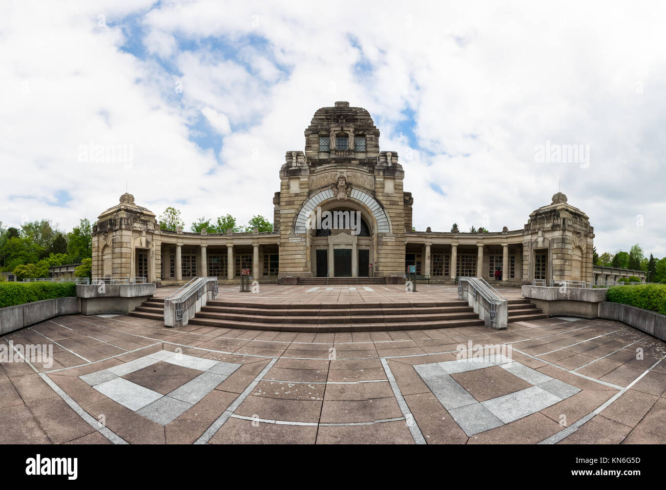 Stuttgart Germany Pragfriedhof Cemetery Feierhalle Architecture Destination Location Building European Stock Photo