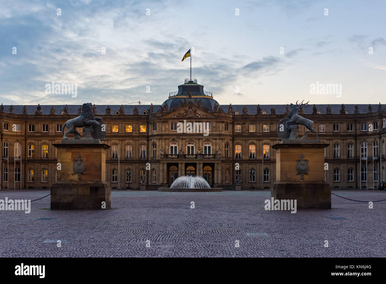 Stuttgart Schlossplatz Neues Schloss Closeup Entrance Empty Parking Lot ...