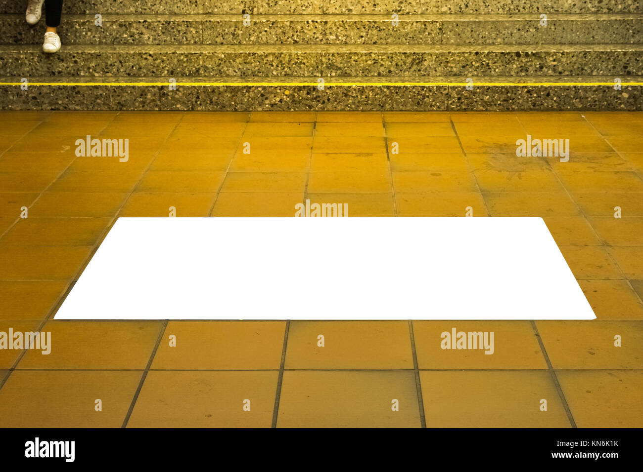 Subway Tile Floor Ad Space White Isolated Mockup Urban Area Advertisement Poster Stock Photo