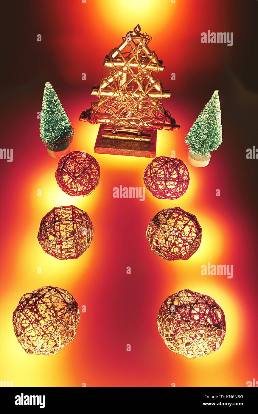 Miniature Christmas Tree and Ornaments Stock Photo - Alamy